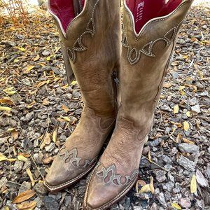 New Ferrini Tessa Brown Leather Western Women's Boots, Size 9.5